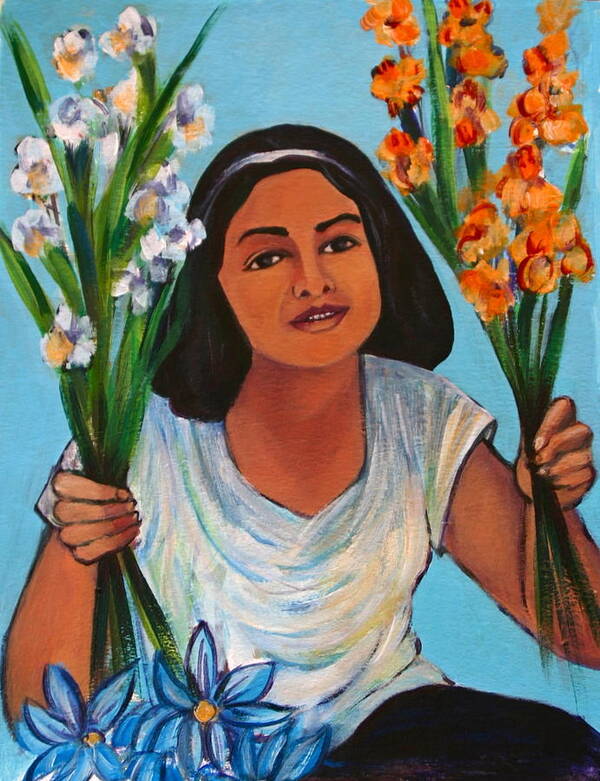 Portrait Poster featuring the painting Flower Girl-Day of the Dead by Susan Santiago