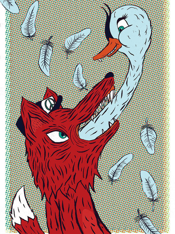 Vertical Poster featuring the digital art Fox And Goose by Burn Bjoern - Www.burnbjoern.blogspot.com/