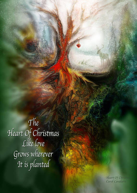 Christmas Card Poster featuring the mixed media Heart Of Christmas Card by Carol Cavalaris