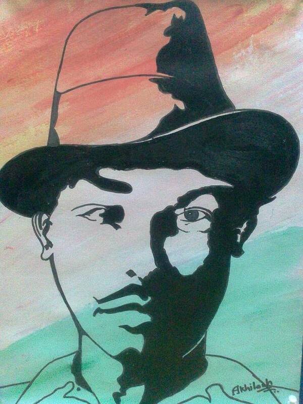 Indian Freedom Fighter Saheed Bhagat Singh Poster featuring the drawing Indian freedom fighter Saheed Bhagat Singh by Akhliesh Gupta