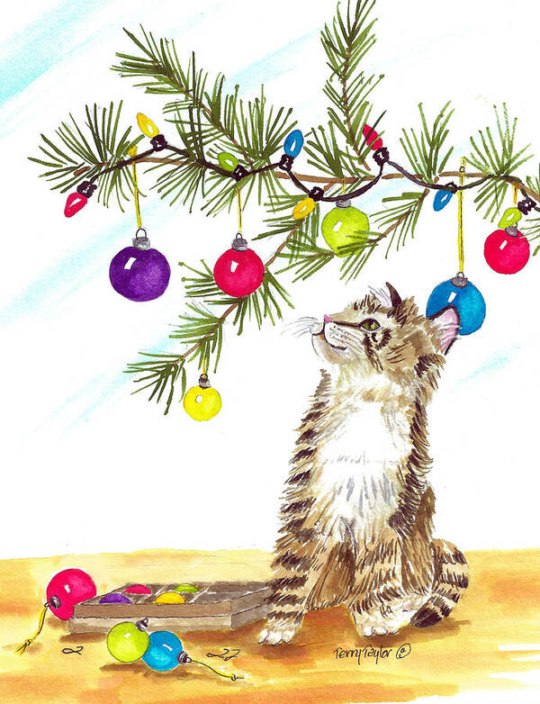Cat Poster featuring the painting Kitten's First Christmas by Terry Taylor