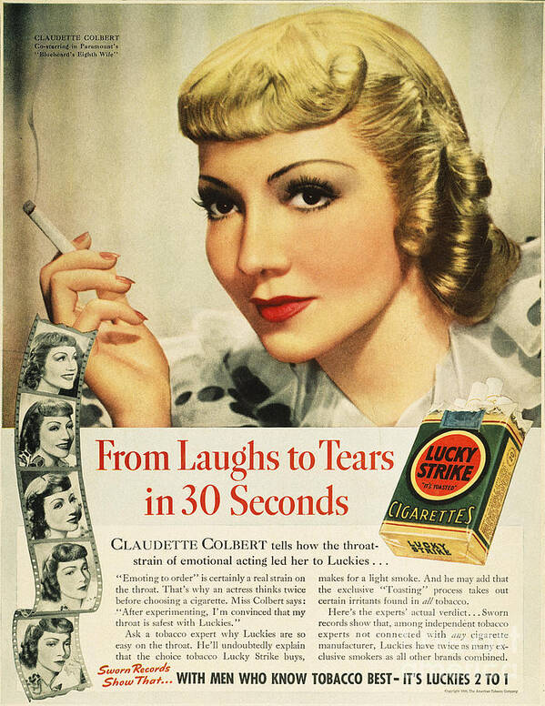 1938 Poster featuring the photograph Luckys Cigarette Ad, 1938 by Granger