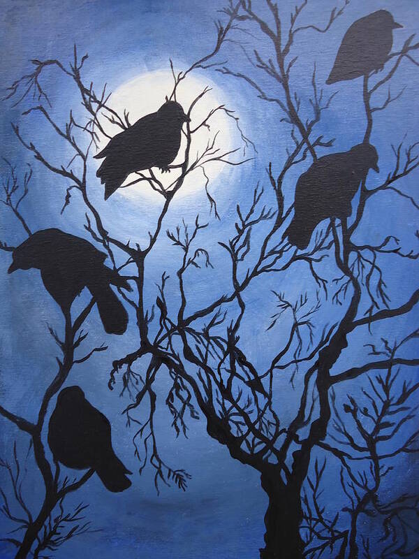 Crows Poster featuring the painting Moonlit Roost by Leslie Manley