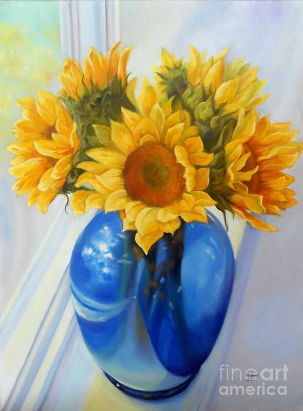 Sunflowers Poster featuring the painting My Sunflowers by Marlene Book