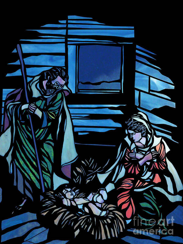 Nativity Stained Glass Poster featuring the painting Nativity Stained Glass by Two Hivelys