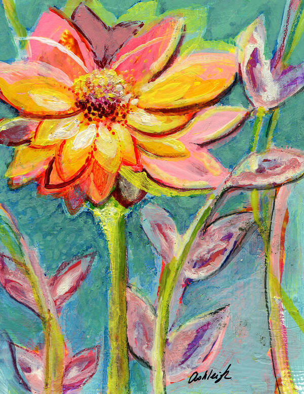 Flower Poster featuring the painting One Pink Flower by Ashleigh Dyan Bayer