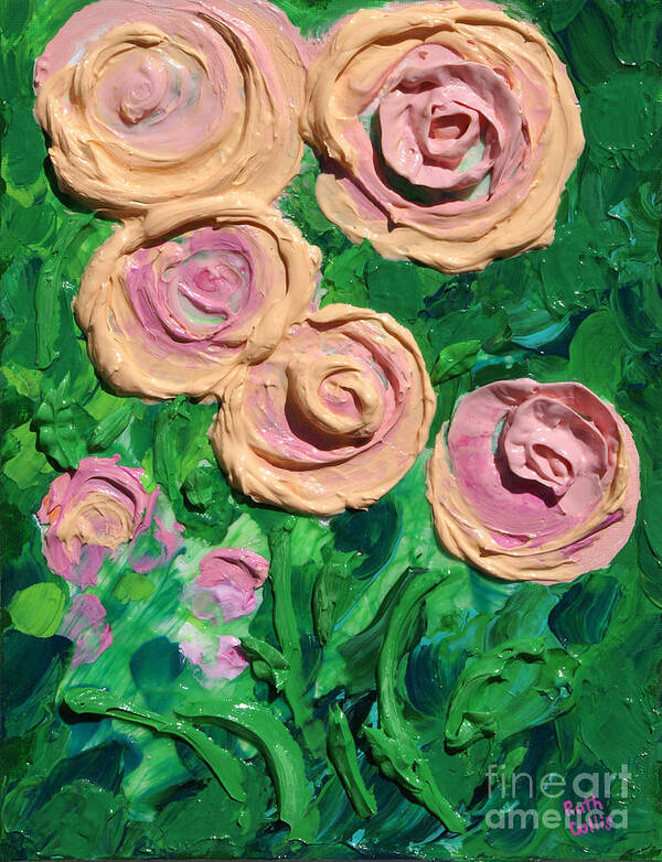 Sculpture Paint Poster featuring the painting Peachy Roses Taking Form by Ruth Collis