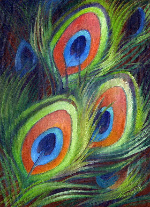 Feathers Poster featuring the painting Peacock Feathers by Nancy Tilles