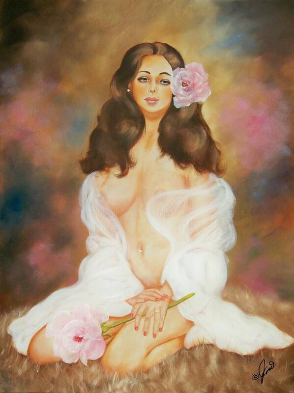 Portrait Poster featuring the painting Pink Rose Beauty by Joni McPherson