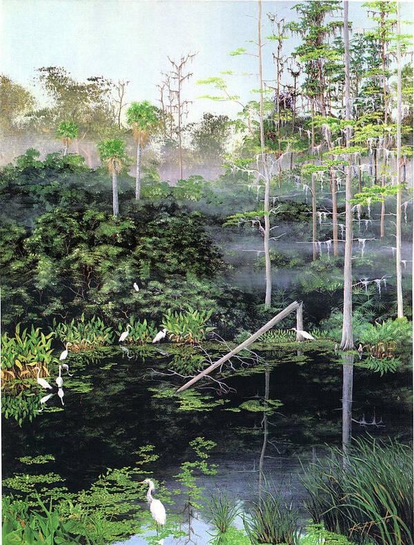 Egrets Poster featuring the painting Reflections 1 by Kevin Brant