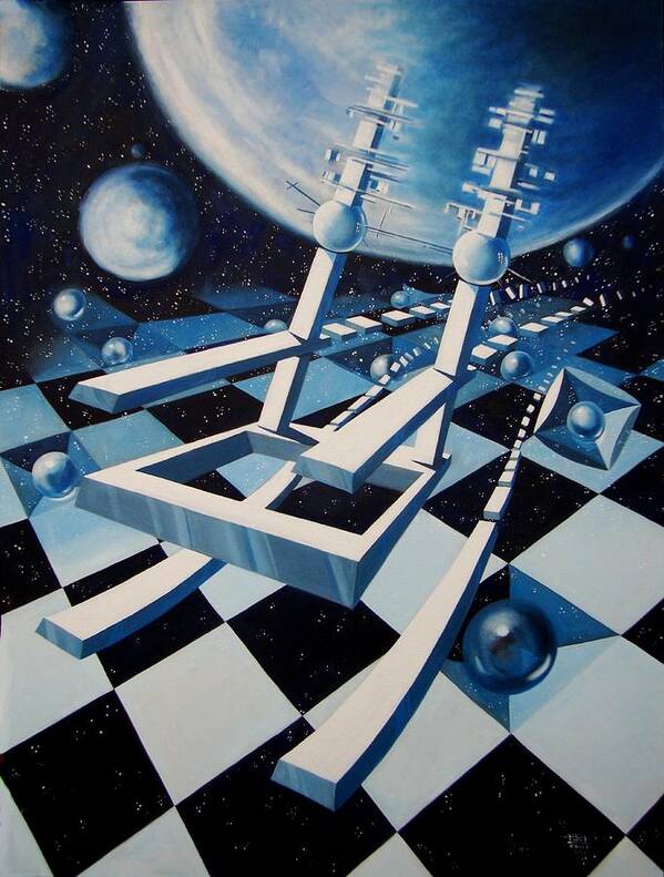 Rocking Chair Poster featuring the painting Rocking into Space by Roger Calle