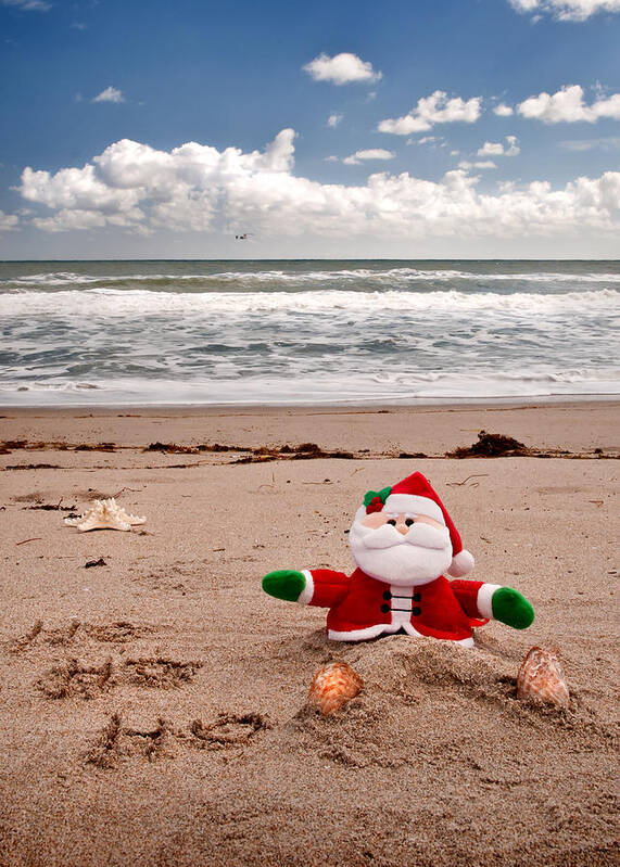Santa Claus Poster featuring the photograph Santa At The Beach by Steven Sparks