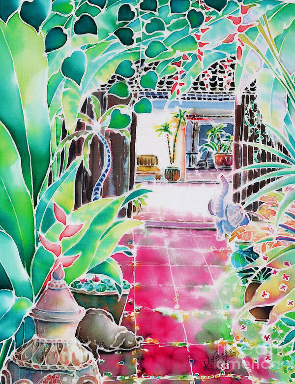Silk Poster featuring the painting Shade in the patio by Hisayo OHTA