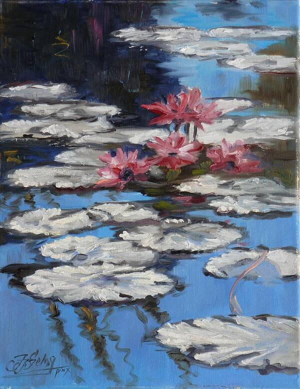 Waterlilies Poster featuring the painting Silver leaves by Irek Szelag