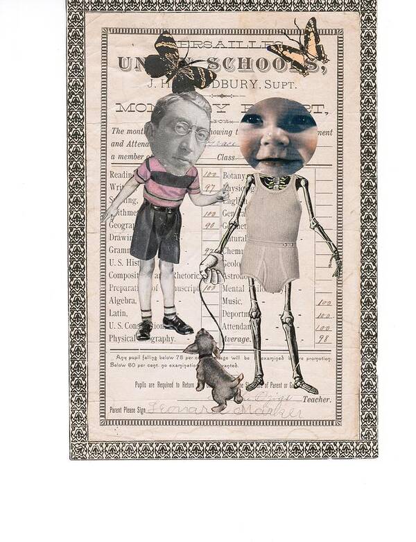Skeleton Poster featuring the mixed media Skelatal report card by Theo Billings