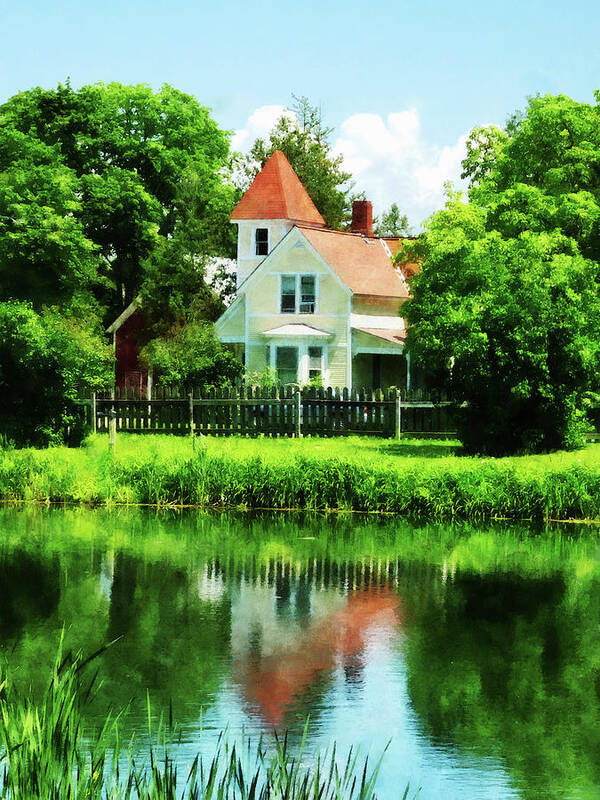 Lake Poster featuring the photograph Suburban House with Reflection by Susan Savad