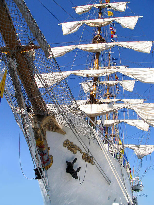 Tall Ships Poster featuring the painting TallShip Gorch Fock II with Golden Angel Masthead by Pat St Onge