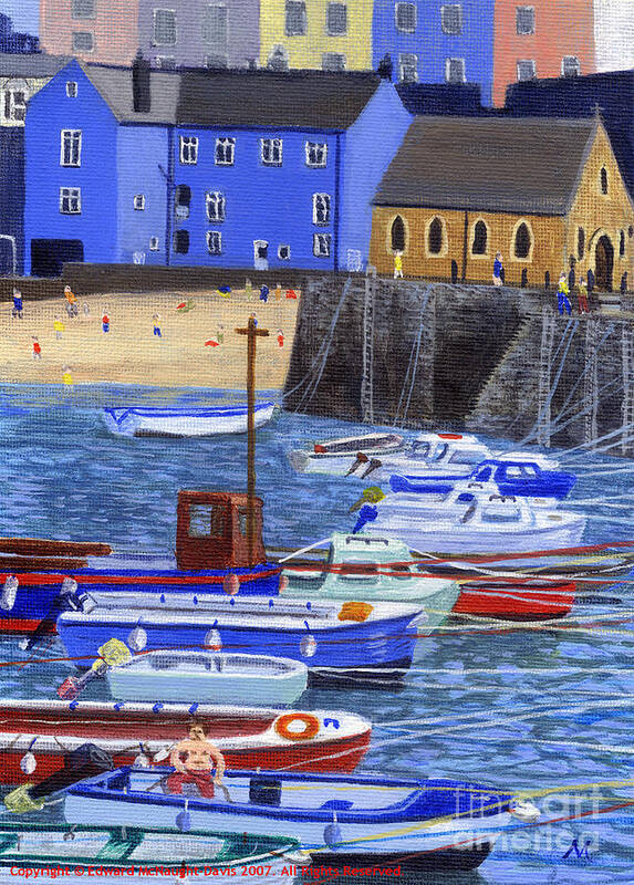 Painting Tenby Harbour With Boats Poster featuring the painting Painting Tenby Harbour with Boats by Edward McNaught-Davis