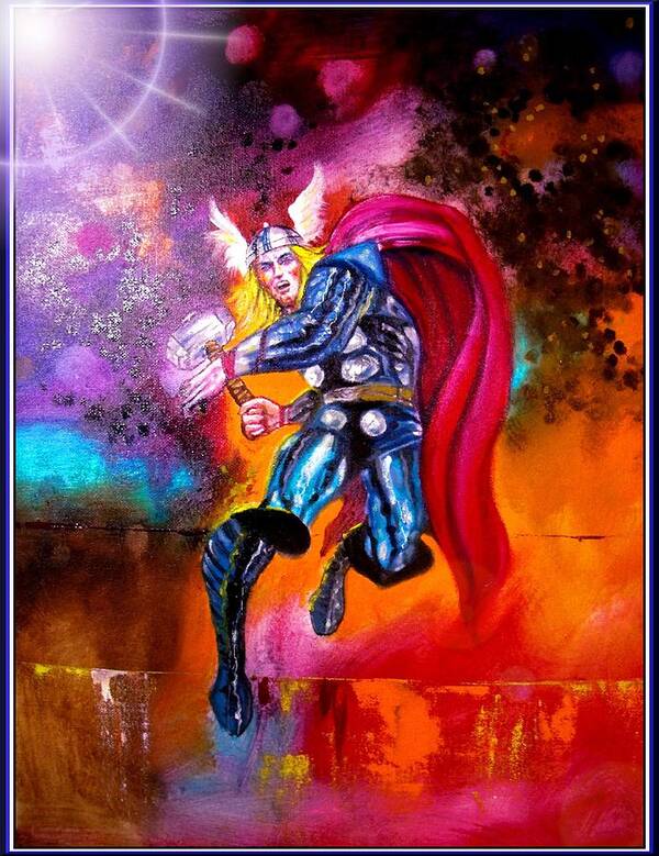 Avengers Poster featuring the painting The Mighty Thor by Leland Castro
