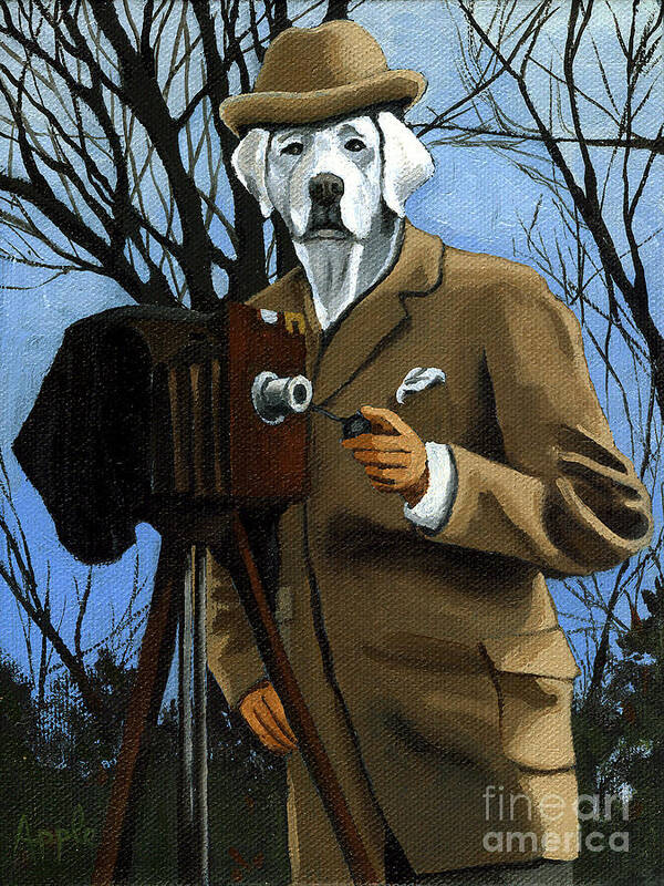 Dog Poster featuring the painting The Photographer - dog portrait by Linda Apple
