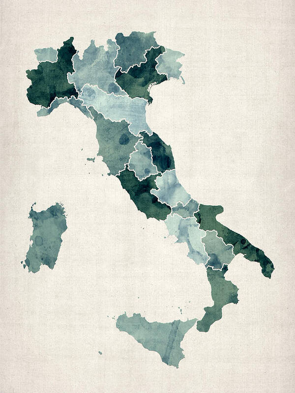 Italy Map Poster featuring the digital art Watercolor Map of Italy by Michael Tompsett