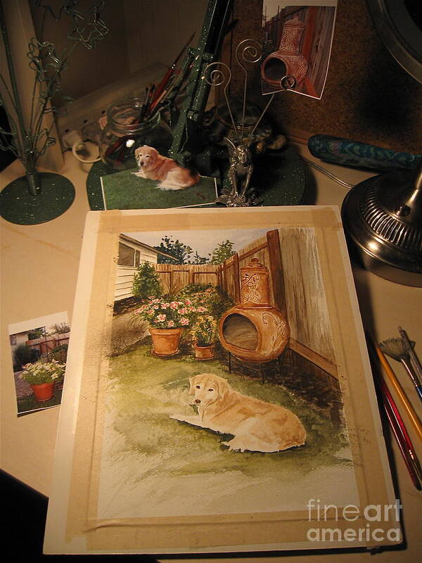 Watercolor Painting Poster featuring the photograph Work in Progress - an Artist's Desk by Nancy Patterson