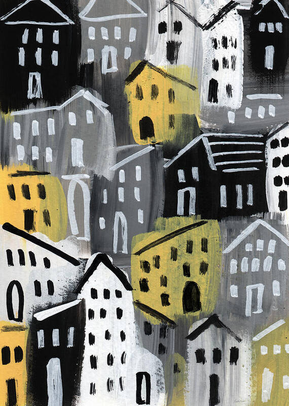 Houses Poster featuring the painting Rainy Day - Expressionist Art by Linda Woods