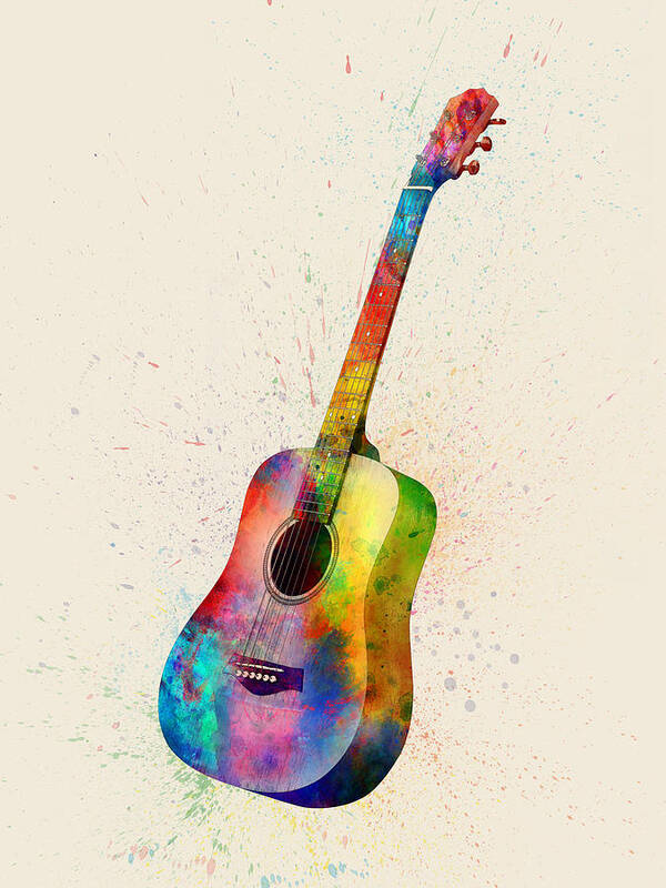 Acoustic Guitar Poster featuring the digital art Acoustic Guitar Abstract Watercolor #1 by Michael Tompsett
