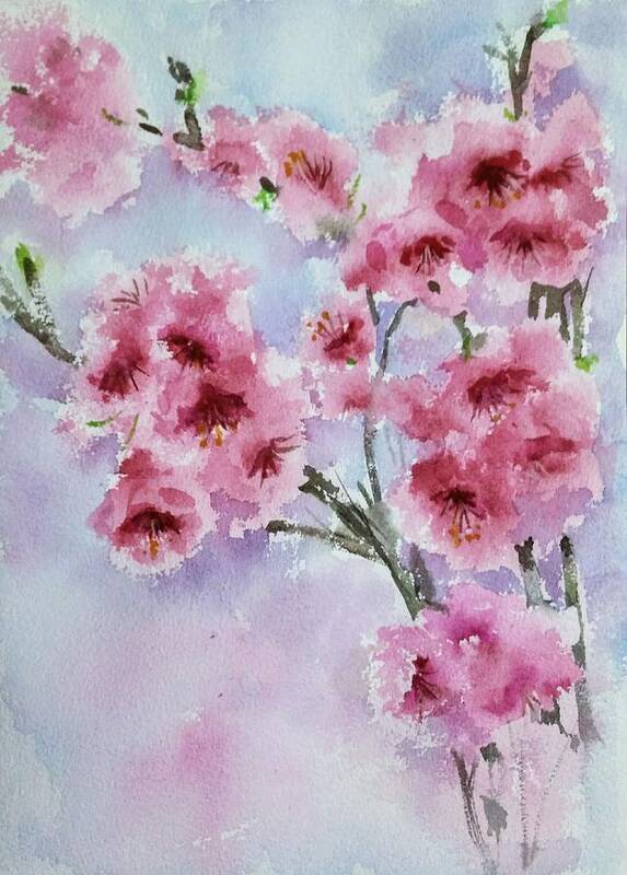 Cherry Blossoms Poster featuring the painting Cherry blossoms #1 by Asha Sudhaker Shenoy
