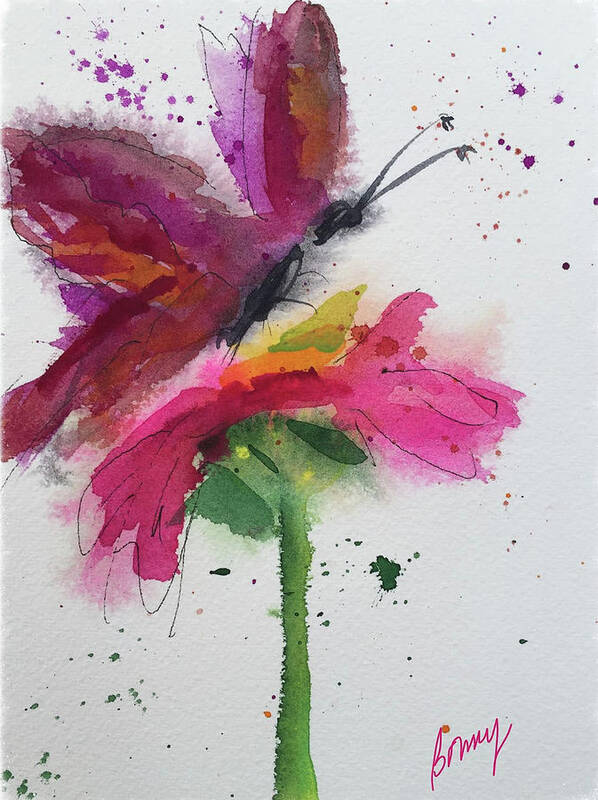Watercolor Flower Poster featuring the painting Flutter and Flower #1 by Bonny Butler