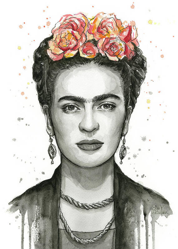Frida Kahlo Poster featuring the painting Frida Kahlo Portrait #2 by Olga Shvartsur