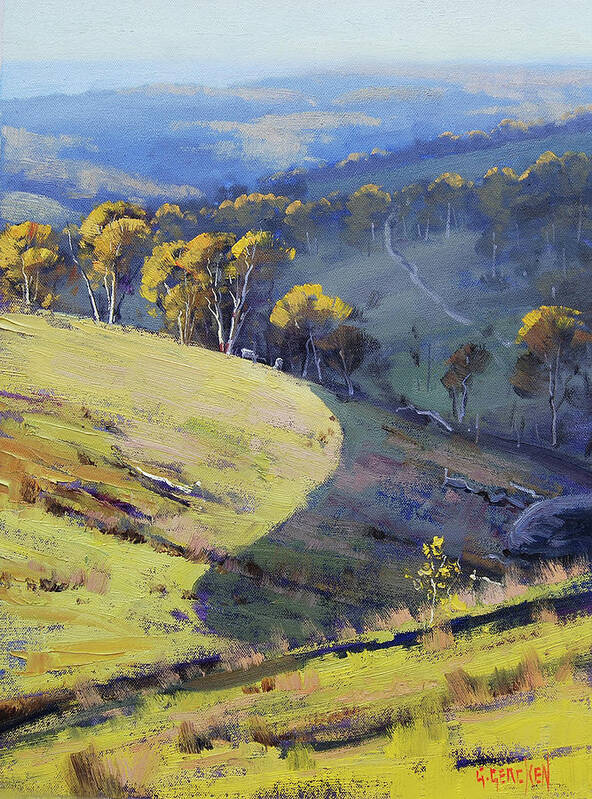Nature Poster featuring the painting Hillside Shadows #1 by Graham Gercken