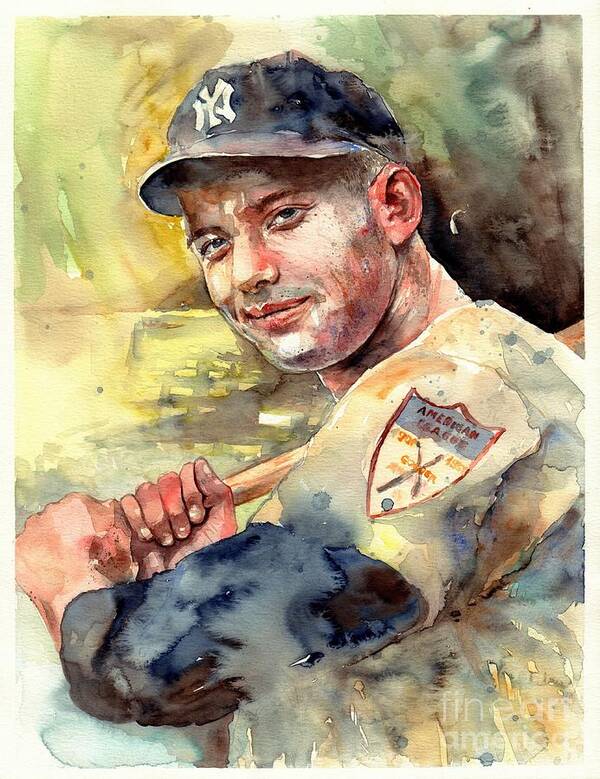 Mick Poster featuring the painting Mickey Mantle portrait #1 by Suzann Sines