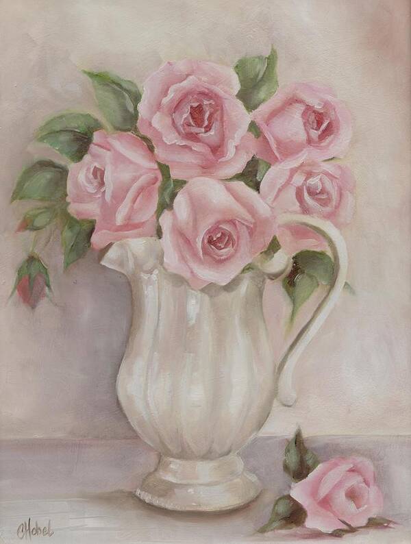 Shabby Chic Roses Poster featuring the painting Pitcher of Roses by Chris Hobel