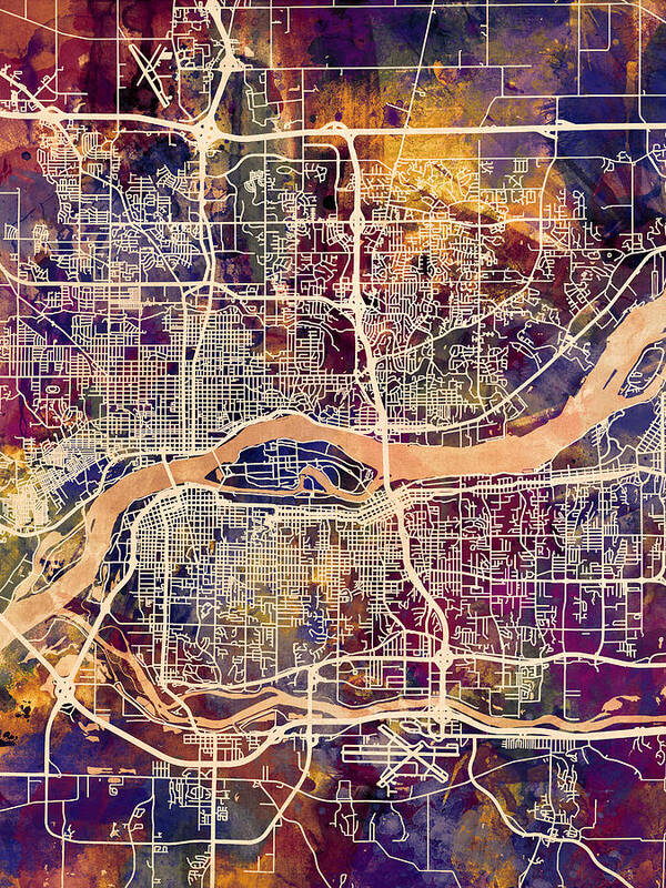 Street Map Poster featuring the digital art Quad Cities Street Map #1 by Michael Tompsett