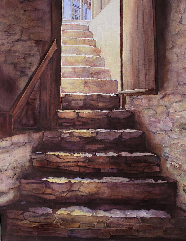 Stone Stairway Poster featuring the painting Stepping Out #1 by Judy Mercer