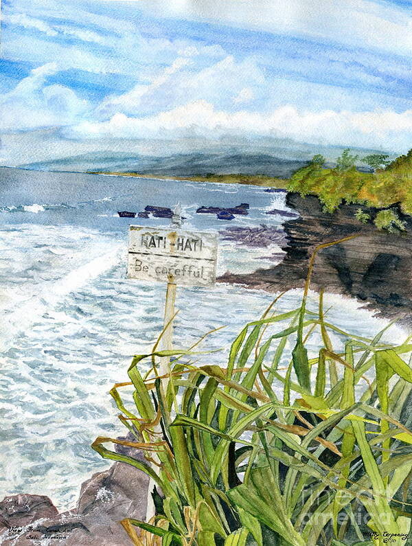 Bali Fine Art Poster featuring the painting View From Tanah Lot Bali Indonesia #1 by Melly Terpening