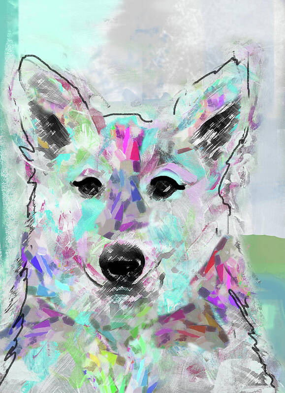 White Shepherd Poster featuring the painting White Shepherd #1 by Claudia Schoen