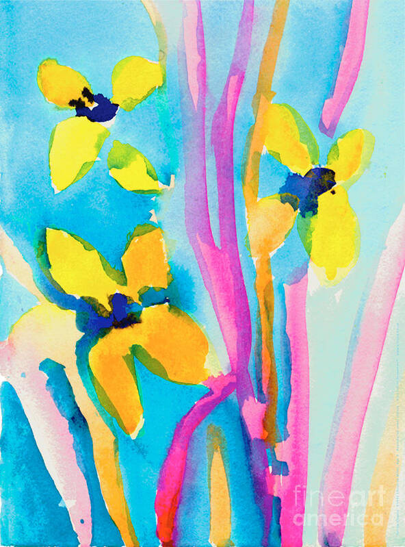 Yellow Poster featuring the painting Yellow Flowers by Christina Miller Age Nine