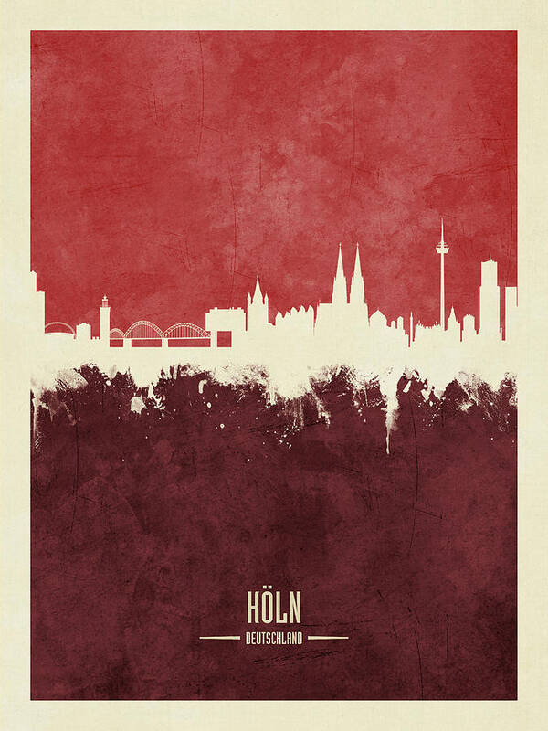 Cologne Poster featuring the digital art Cologne Germany Skyline #10 by Michael Tompsett
