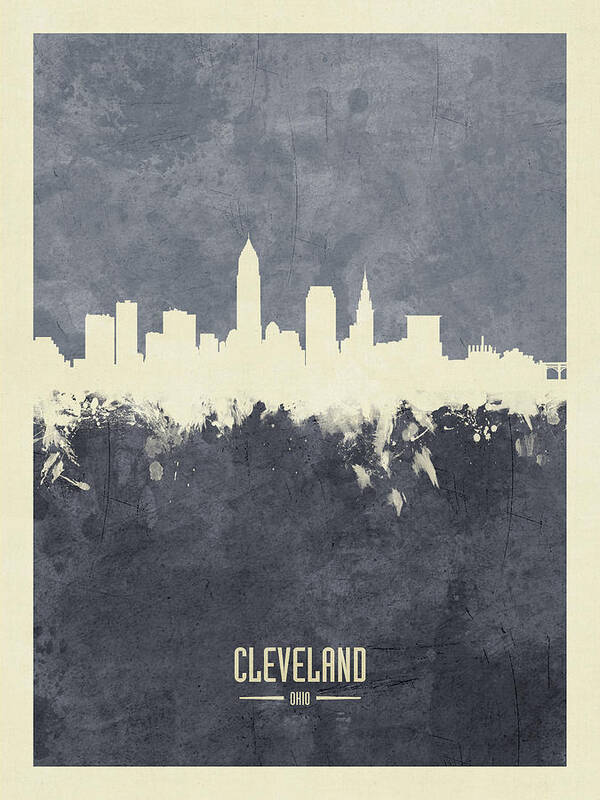 Cleveland Poster featuring the digital art Cleveland Ohio Skyline #13 by Michael Tompsett