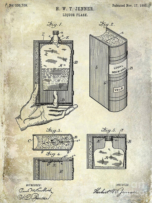 Flask Poster featuring the photograph 1885 Liquor Flask Patent by Jon Neidert