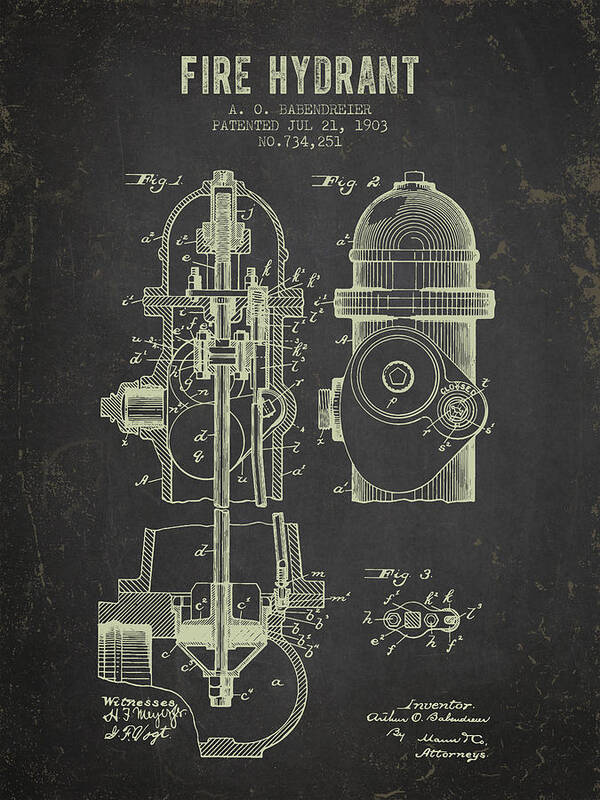Patent Poster featuring the digital art 1903 Fire Hydrant Patent - Dark Grunge by Aged Pixel