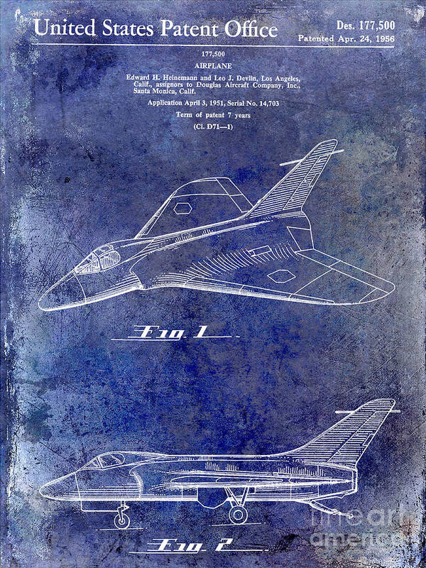 1956 Airplane Patent Poster featuring the photograph 1956 Jet Airplane Patent 2 Blue #3 by Jon Neidert
