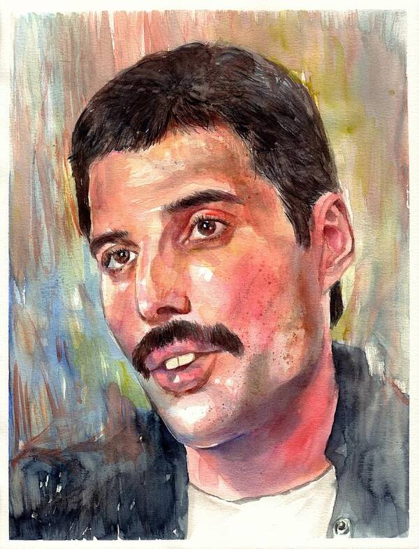 Freddie Poster featuring the painting Freddie Mercury portrait #2 by Suzann Sines