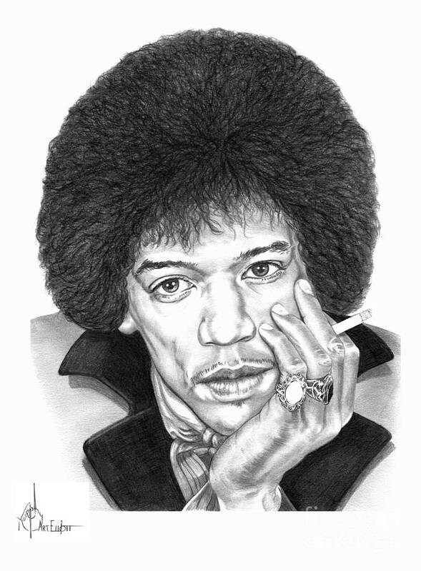 Pencil Poster featuring the drawing Jimi Hendrix #2 by Murphy Elliott