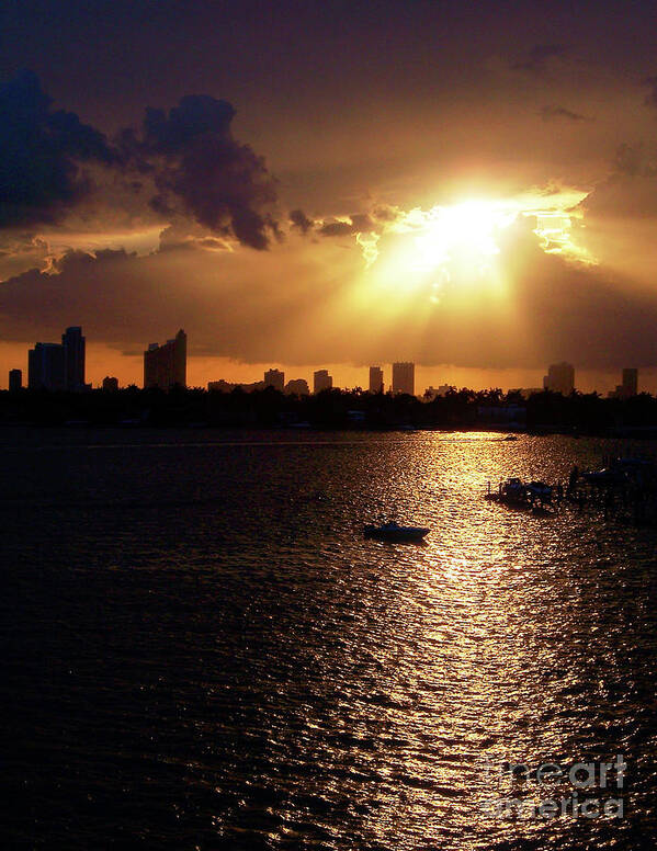 Miami Poster featuring the photograph Sunset Over Miami #2 by Phil Perkins