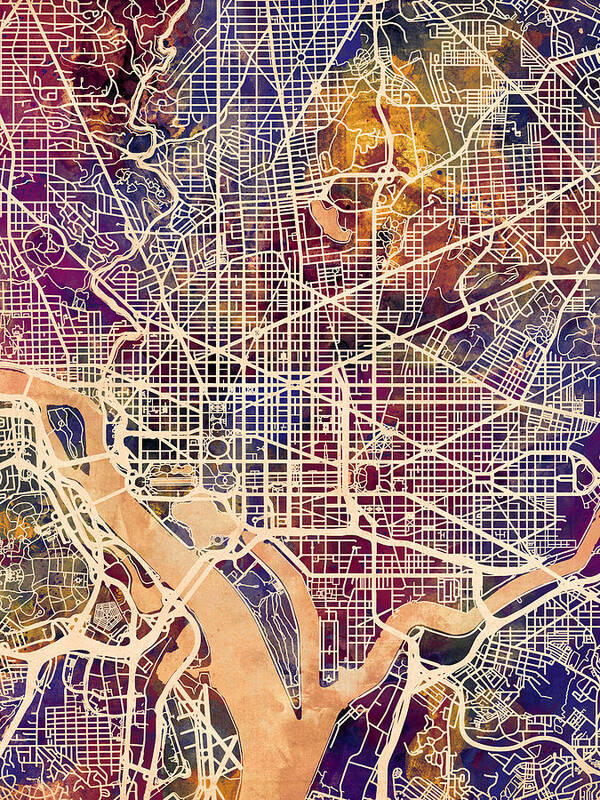 Street Map Poster featuring the digital art Washington DC Street Map #2 by Michael Tompsett