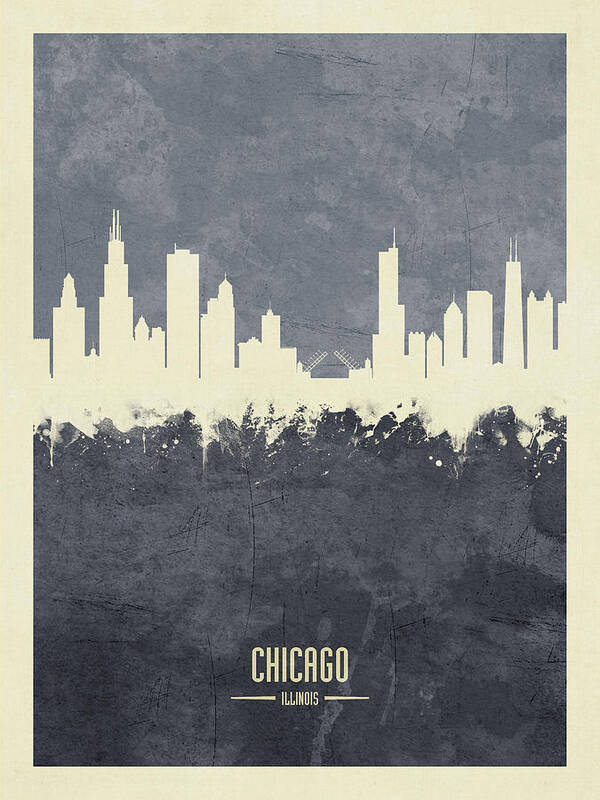 Chicago Poster featuring the digital art Chicago Illinois Skyline #32 by Michael Tompsett