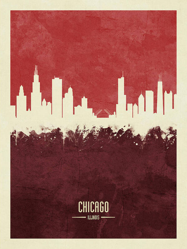 Chicago Poster featuring the digital art Chicago Illinois Skyline #33 by Michael Tompsett